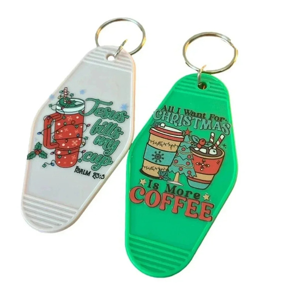 Holiday Key Tags, Christmas, Coffee, Jesus, Tumbler (Set of 2) - Picture 1 of 8